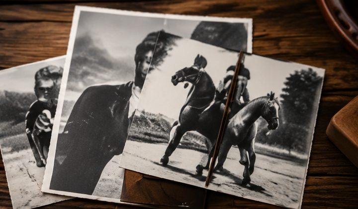 Old photographs of a horse and rider