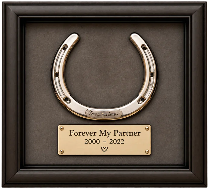 Framed horseshoe shadow box - horse memorial keepsake
